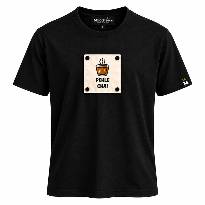 MoodTee.in black Mood-Switch Tee with PEHLE CHAI badge